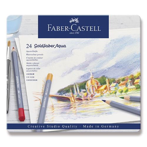 Akvarelové pastelky Faber-Castell Goldfaber Aqua 24 barev, plechová krabička