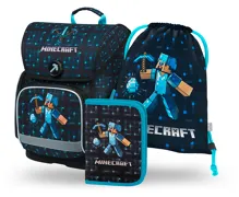 Školní aktovkový set 3-dílný Baagl Ergo Minecraft Blue Axe