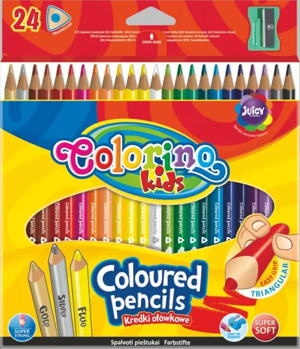 Pastelky Colorino trojhranné s ořezávátkem - 24 barev vč. zlaté, stříbrné a fluo žluté