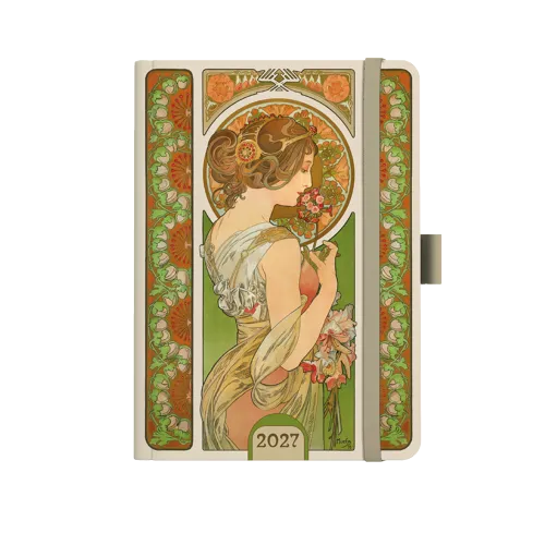 Týdenní diář 2027 Baloušek A5 Alfons Mucha zelený