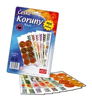 České koruny peníze + mince do hry na kartě 15x16cm (1)