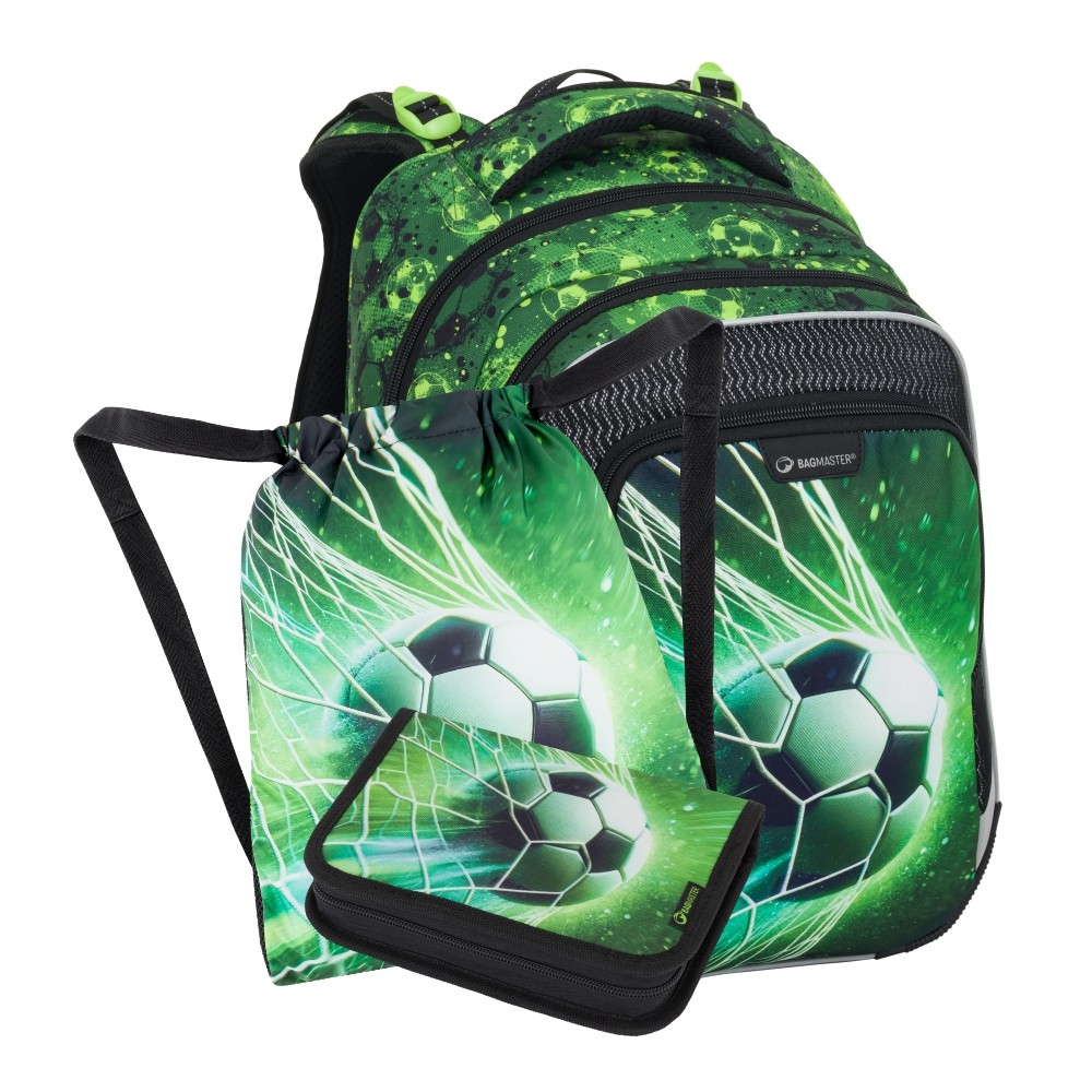 Levně Školní batohový 3-dílný set Bagmaster LUMI 25 B FOTBAL (batoh,penál,sáček na cvičky)