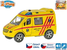 Auto 2-Play Traffic ambulance CZ kovové 11 cm na zpětné natažení česky mluvící se světlem na baterie