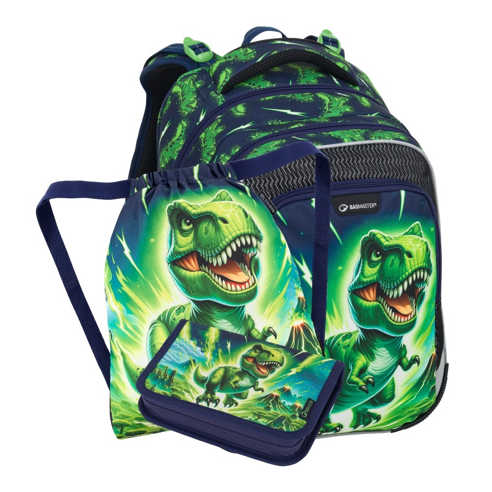 Levně Školní batohový 3-dílný set Bagmaster LUMI 25 C DINOSAURUS (batoh,penál,sáček na cvičky)