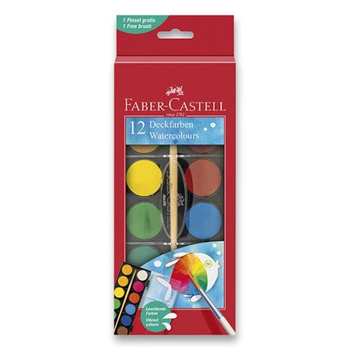 Vodové barvy Faber-Castell - 12 barev, průměr 24 mm