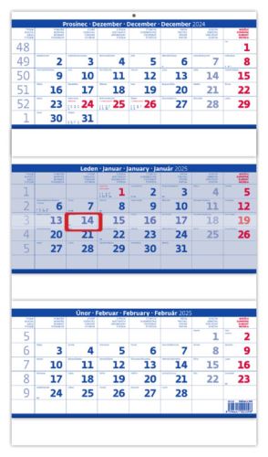 Nástěnný kalendář Helma 2025 - Tříměsíční skládaný modrý