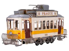 Tramvaj kovová 27,5 cm s nápisem Prague na volný chod - žlutá
