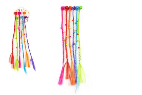 Sponky do vlasů s barevnými copánky 30 cm, 6 ks - mix motivů