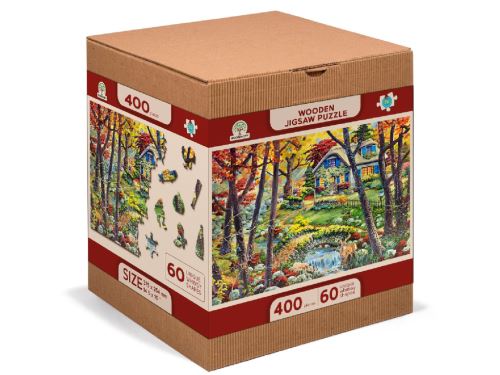 Dřevěné puzzle L, 400 dílků - Chata v lese