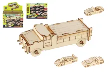 Dřevěné 3D puzzle/stavebnice auto 4ks ve fólii 2 druhy 12ks v boxu Dřevěné 3D puzzle/stavebnice auto 4ks ve fólii 2 druhy 12ks v boxu