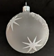Vánoční skleněné koule 7cm, průhledné, bílý mat, bílý dekor hvězd, 6ks (1)