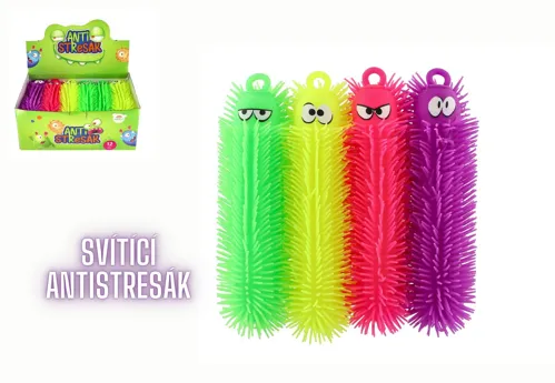 Antistresová mačkací housenka svítící 30 cm - mix barev