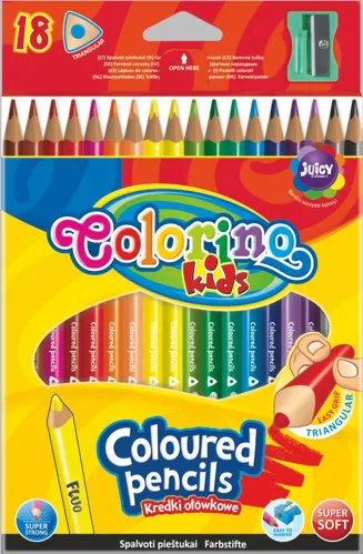 Pastelky Colorino trojhranné s ořezávátkem - 18 barev vč. fluo žluté