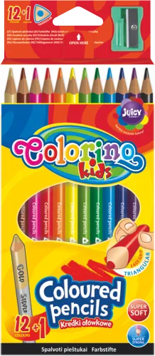Pastelky trojhranné Colorino s ořezávátkem, 12 barev + oboustranná stříbrná/zlatá