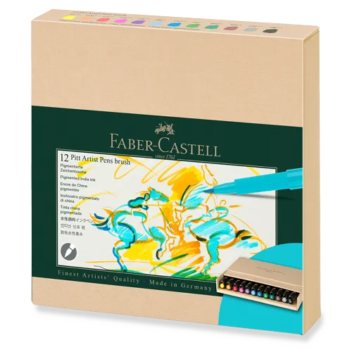 Popisovač Faber-Castell Pitt Artist Pen Brush studio box, 12 ks