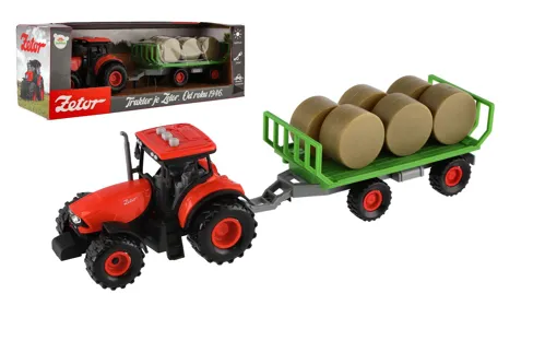 Traktor Zetor s vlekem a balíky 36 cm na setrvačník se světlem a zvukem