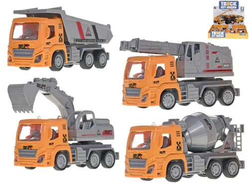 Vozidlo stavební 13 cm na zpětné natažení - oranžové, mix motivů