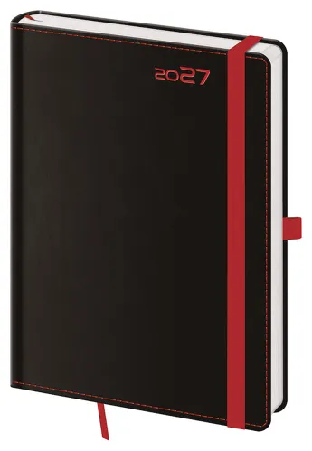 Týdenní diář 2027 Helma A5 Black Red s poutkem