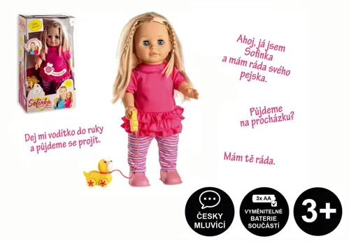Panenka Sofinka s pejskem chodící a česky mluvící 42 cm