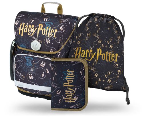 Školní aktovkový 3-dílný set BAAGL Ergo - Harry Potter Pobertův plánek (aktovka, penál, sáček)