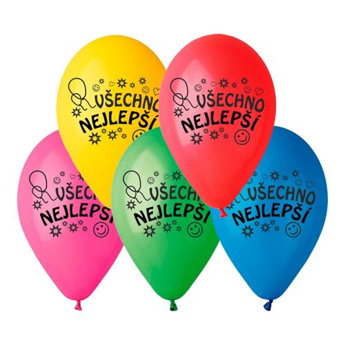Balónky nafukovací průměr 26cm - potisk VŠECHNO NEJLEPŠÍ, 10ks
