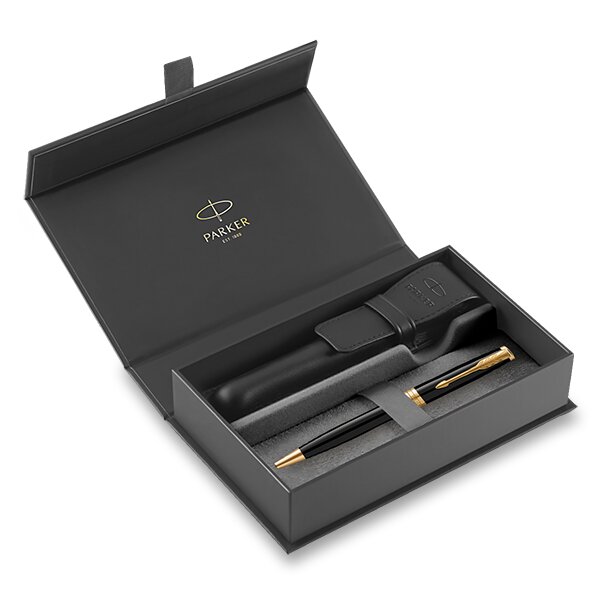 Levně Parker Sonnet Black GT - kuličkové pero v dárkové kazetě s koženým pouzdrem