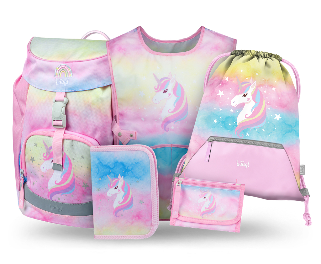 Levně Školní batohový set 5dílný BAAGL Airy Rainbow Unicorn