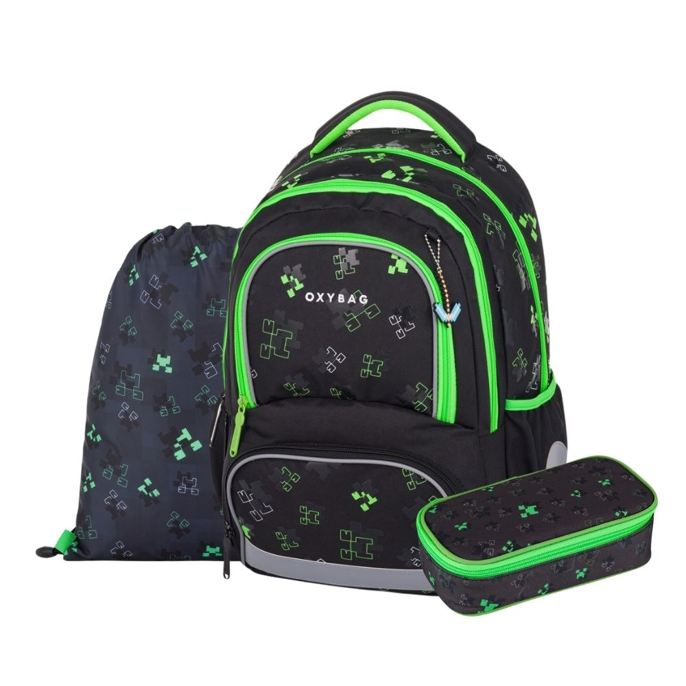Levně Školní batohový set 3dílný OXY NEXT Green Cubes