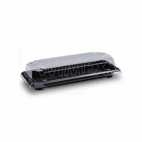 Miska na Sushi + víčko (PP/rPET) černá + průhledné 224 x 94 x 45 mm, 50 sad