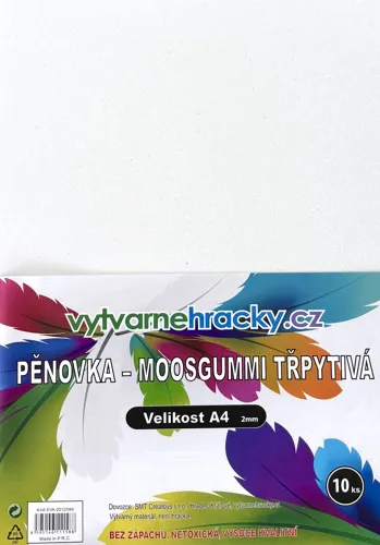 Pěnovka třpytivá A4, tl. ca 2mm - bílá