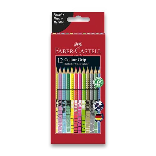 Pastelky trojhranné Faber-Castell GRIP 2001 - speciální edice 12 pastelových, metalických a neonových barev