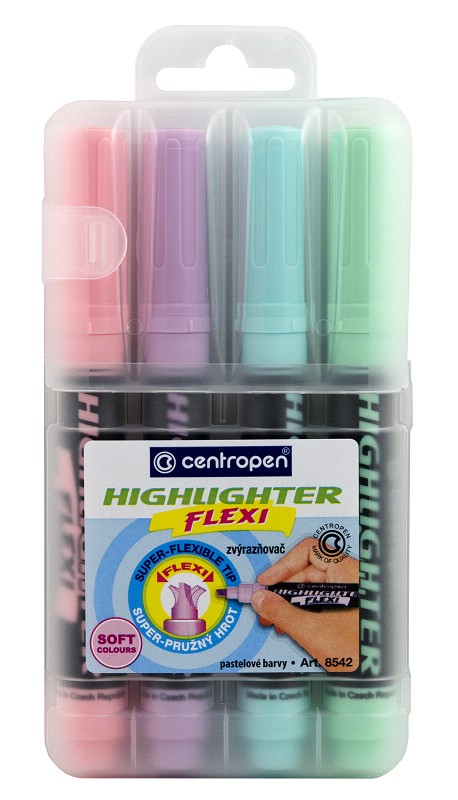 Levně Zvýrazňovač Centropen HIGHLIGHTER FLEXI SOFT 8542 - pastelová sada 4ks