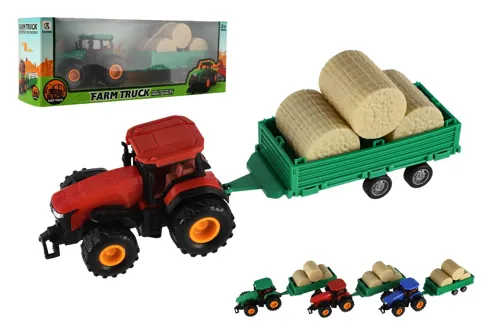 Traktor s vlekem a balíky 30 cm na setrvačník - mix barev