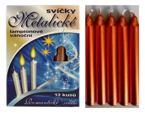 Vánoční svíčky na stromeček 9,5cm, 12ks, metalické - měděné