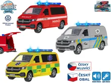 Auto Kids Globe Traffic VW záchranné složky CZ kovové 13,5 cm na zpětné natažení česky mluvící se světlem