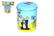 Pokladnička Krtek válec se zámkem plech 9x11cm v sáčku Pokladnička Krtek válec se zámkem plech 9x11cm v sáčku