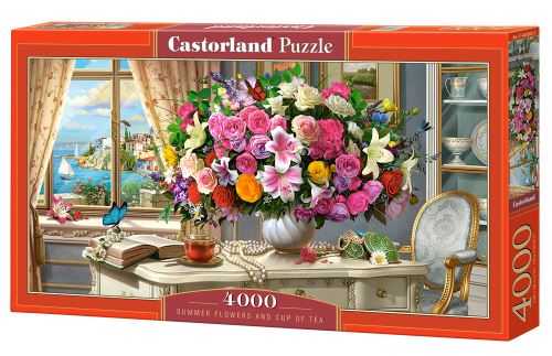 Puzzle Castorland 4000 dílků - Letní květiny s šálkem čaje