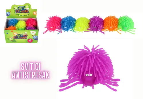 Antistresový mačkací míček pavouk svítící 10 cm - mix barev
