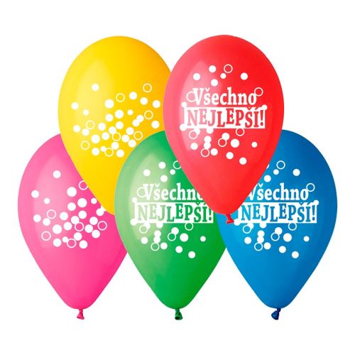Balónky nafukovací průměr 30cm pastel – potisk VŠECHNO NEJLEPŠÍ, 10ks