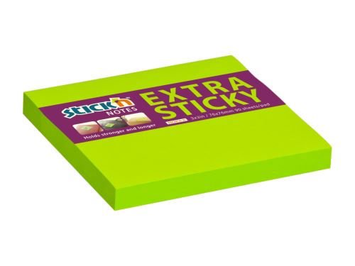 Samolepicí bloček Stick'n Extra Sticky neonově zelený, 76 x 76 mm