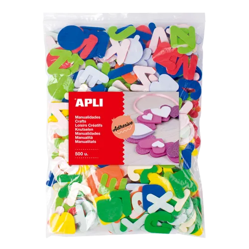 Pěnovka tvary APLI písmena, Jumbo pack, samolepicí, mix barev - 500 ks