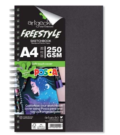 Sketchbook ARTGECKO Freestyle Posca, A4 na výšku, 30 bílých listů, 250g