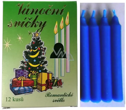 Vánoční svíčky na stromeček 9,5cm, 12ks - modré