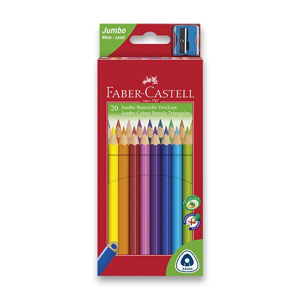 Levně Pastelky trojhranné středně silné Faber-Castell Jumbo Colour, 20 barev + ořezávátko
