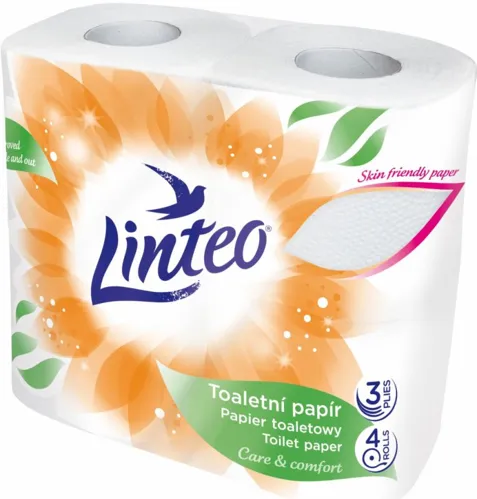 Toaletní papír Linteo, bílý, 3-vrstvý - prodej jen po 4 rolích