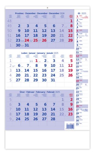 Nástěnný kalendář 2025 Helma - Tříměsíční modrý s poznámkami