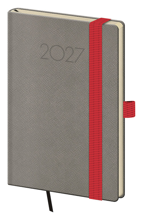 Levně Týdenní diář 2027 Helma kapesní New Praga šedý s gumičkou