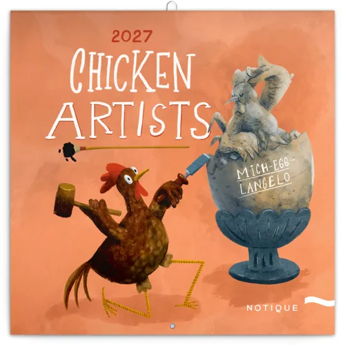 Nástěnný kalendář poznámkový 2027 Notique Chicken Artists, 30 x 30 cm