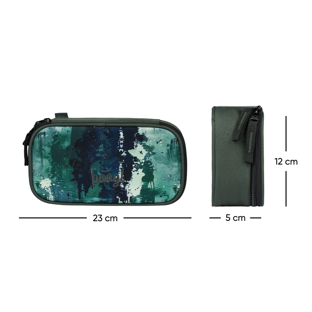 Penál BAAGL Skate Forest s vyznačenými rozměry – šířka 23 cm, výška 12 cm, hloubka 5 cm