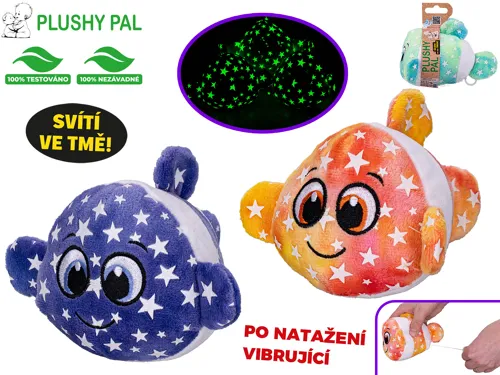 Plyšová ryba Plushy Pal 10 cm vibrující po natažení svítící ve tmě - mix barev